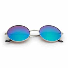 Lunettes de soleil rondes hippie avec verres miroir vert-bleu