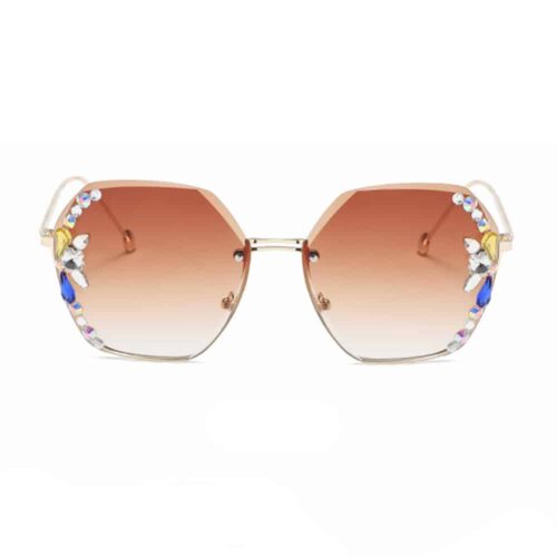 Lunettes de soleil diamant marron coins ronds