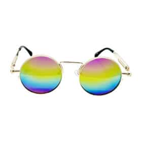 Lunettes de soleil rondes hippie avec verres miroirs arc-en-ciel