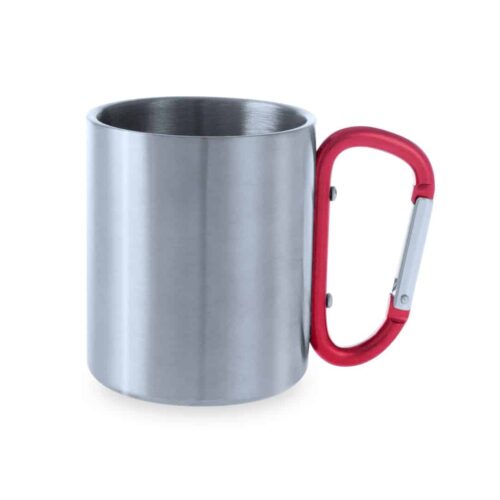Tasse avec mousqueton 210 ml acier inoxydable rouge