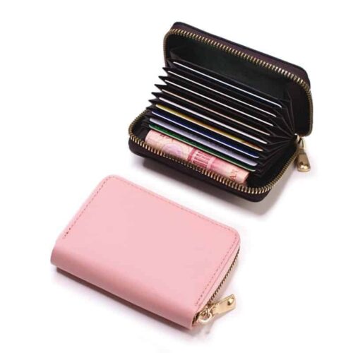 Porte-cartes portefeuille en cuir artificiel rose