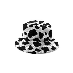 Chapeau seau moelleux Yucka fausse fourrure imprimé vache