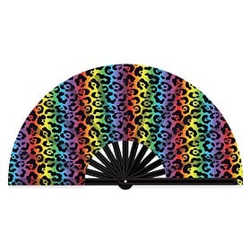 Grand éventail XXL en bambou imprimé léopard blacklight