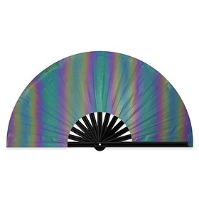 Grand éventail XXL en bambou holographique arc-en-ciel