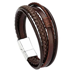 Bracelet tressé avec fermoir magnétique marron