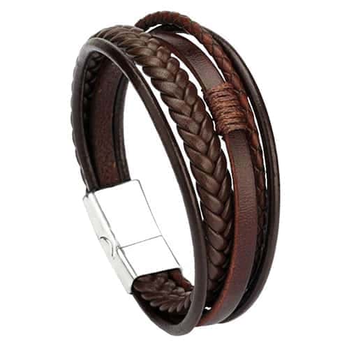 Bracelet tressé avec fermoir magnétique marron