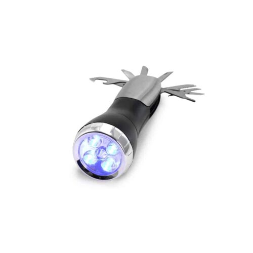 Lampe de poche multifonctionnelle 12 fonctions acier inox noir/argent