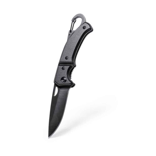 Couteau pliant en inox noir avec crochet