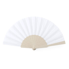 Éventail à main durable RPET/fibre de bambou beige/blanc