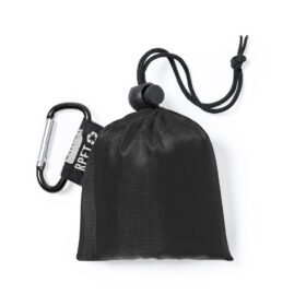 Poncho de pluie jetable avec pochette de rangement RPET et mousqueton noir