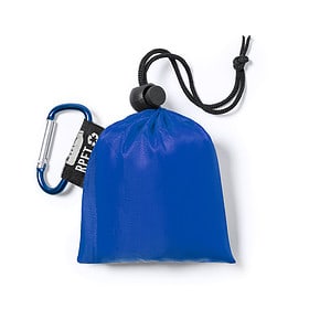 Poncho de pluie jetable avec pochette de rangement RPET et mousqueton bleu