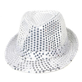 Chapeau fêtera fedora en sequins argent