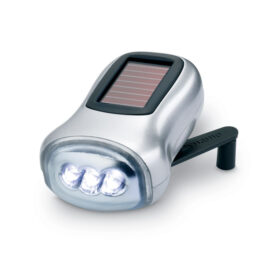 Lampe torche à manivelle avec panneau solaire gris