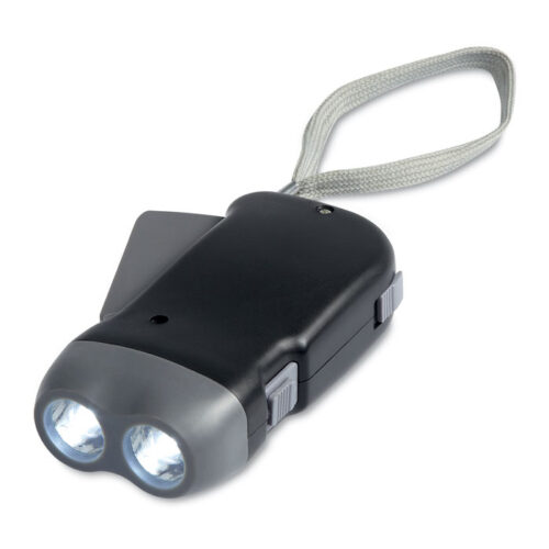 Lampe torche à dynamo 2 LED noire