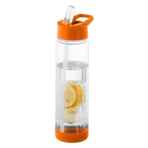 Bouteille d'eau avec paille et filtre à fruits | orange