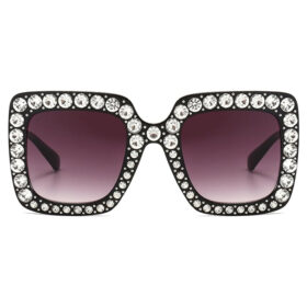 Lunettes de soleil carrées avec pierres - Noir