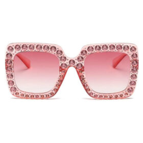 Lunettes de soleil carrées avec strass - Rose