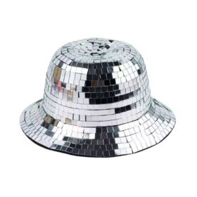 Chapeau seau boule disco argent