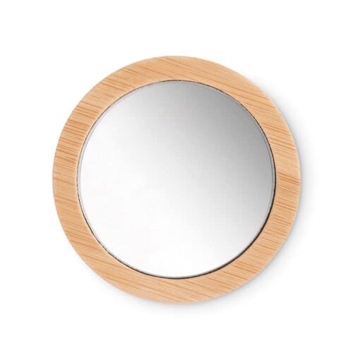 Miroir de maquillage en bambou avec pochette de rangement