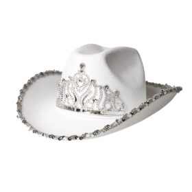 Chapeau cowboy à sequins avec couronne blanc