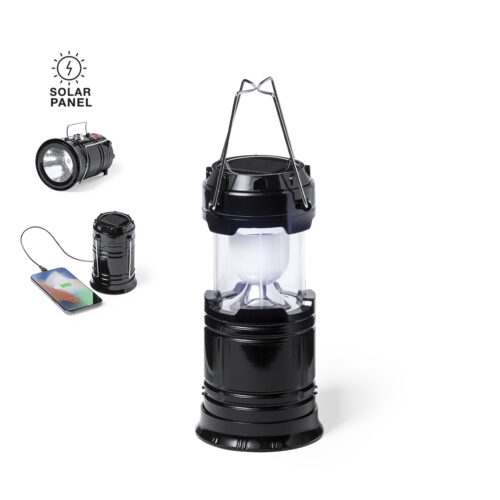 Lampe de camping multifonction avec powerbank et panneau solaire - Noir
