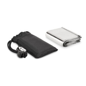 Couverture d'urgence avec poche de rangement aluminium/RPET 130 x 210 cm argent