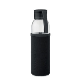 Bouteille d'eau en verre avec housse de protection et boucle de transport 500 ml noir