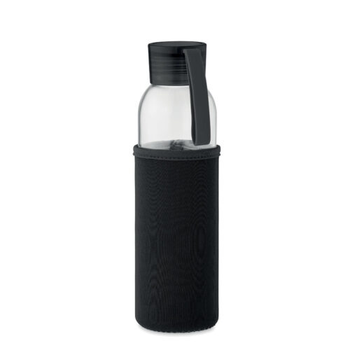 Bouteille d'eau en verre avec housse de protection et boucle de transport 500 ml noir