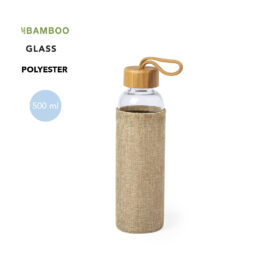 Bouteille élégante en verre avec housse en jute et bouchon en bambou - 500ml