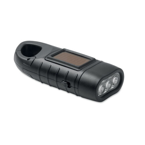 Lampe de poche avec panneau solaire et dynamo noir
