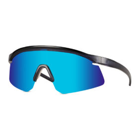 Lunettes de sport noires avec monture semi-cerclée brillante - Verres bleus