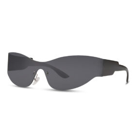 Lunettes de soleil classiques brillantes noires avec monture sans contour - Verres noirs