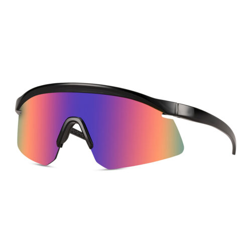 Lunettes de soleil de sport noires avec monture semi-cerclée brillante - Verres multicolores