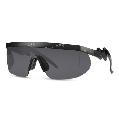 Lunettes de soleil de sport noires avec monture semi-cerclée brillante à motif - Verres noirs