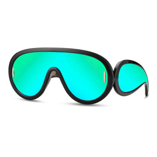 Lunettes de pilote futuristes avec verres latéraux noires - Verres verts