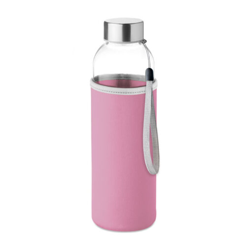 Bouteille en verre avec sangle de transport et housse de protection 500 ml rose
