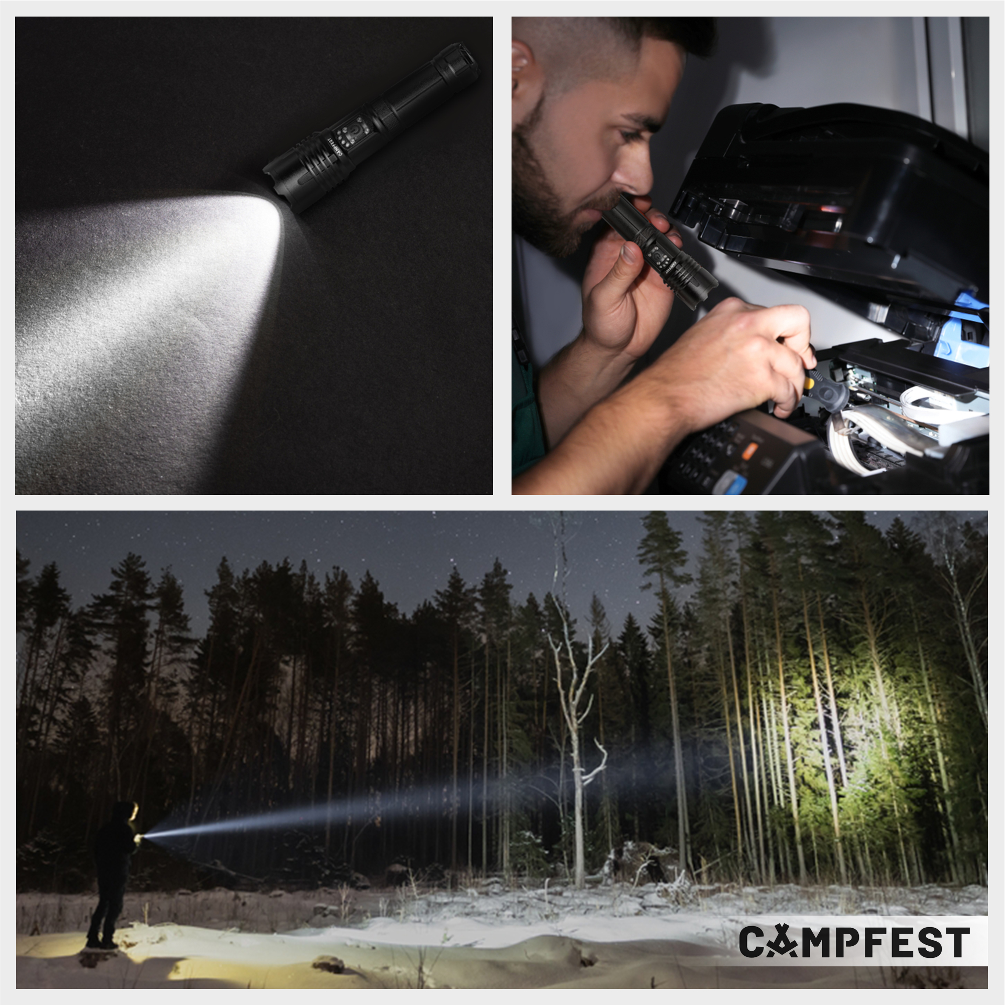 Lampe de poche LED rechargeable Campfest avec mode SOS 5000 mAh - Noir – Image 10