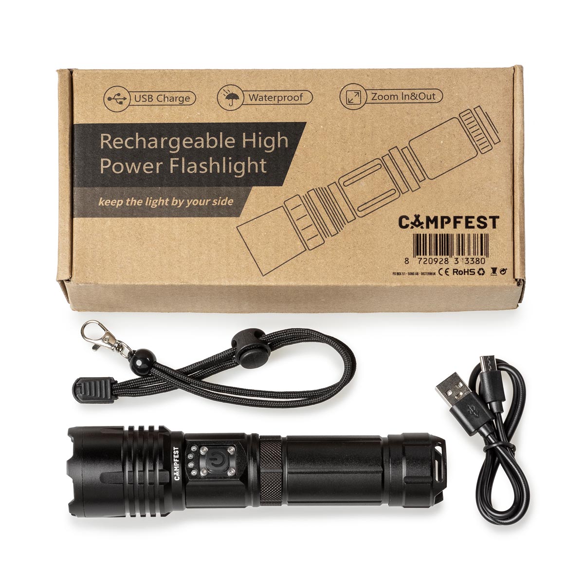 Lampe de poche LED rechargeable Campfest avec mode SOS 5000 mAh - Noir – Image 5