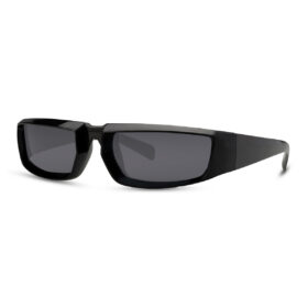 Lunettes de soleil rectangulaires noires brillantes - Avec verres noirs