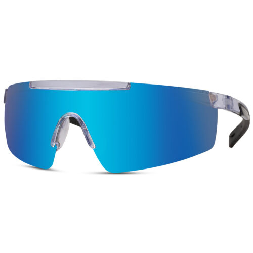 Lunettes de soleil de sport transparentes avec monture semi-sans bord brillante - Verres bleus