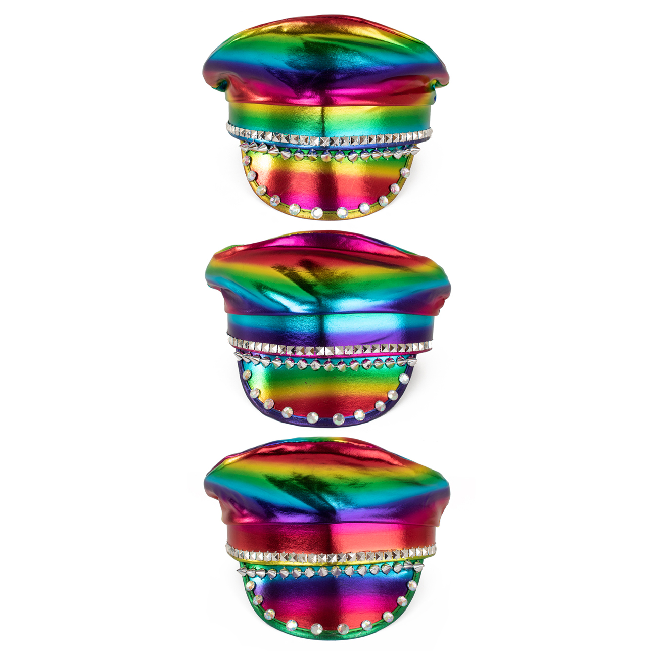 Casquette arc-en-ciel avec strass métalliques – Image 3