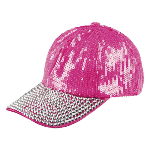 Casquette à paillettes et strass rose/argenté