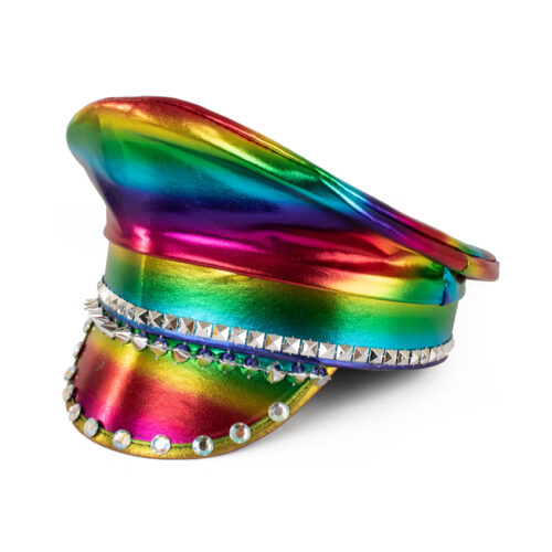 Casquette arc-en-ciel avec strass métalliques