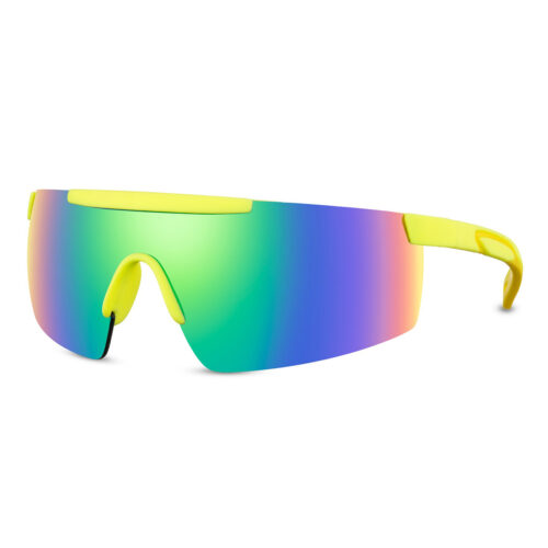 Lunettes de sport jaunes avec monture semi-sans bord brillante - Verres multicolores