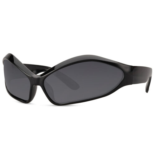 Lunettes de soleil ovales noires brillantes - Avec verres noirs