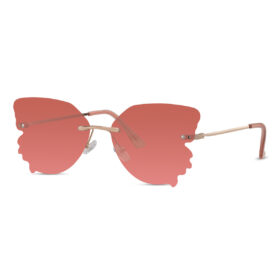 Lunettes de soleil papillon dorées - Verres rose foncé