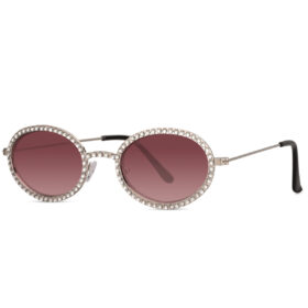 Lunettes de soleil ovales argentées avec strass - Verres roses