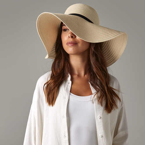 Chapeau de soleil Beechfield taille unique avec bande noire - Naturel – Image 4
