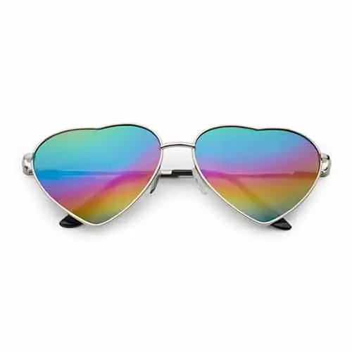 Lunettes de soleil cœur | Lentilles miroir arc-en-ciel Pride