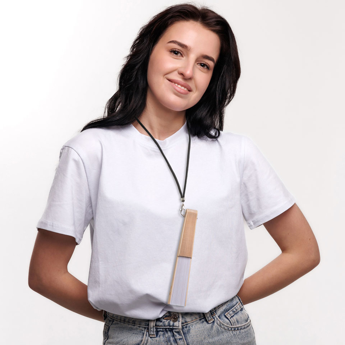 Ravelife Festival Ventilateur de cou - Éventail à main avec cordon - Bois - Blanc – Image 4